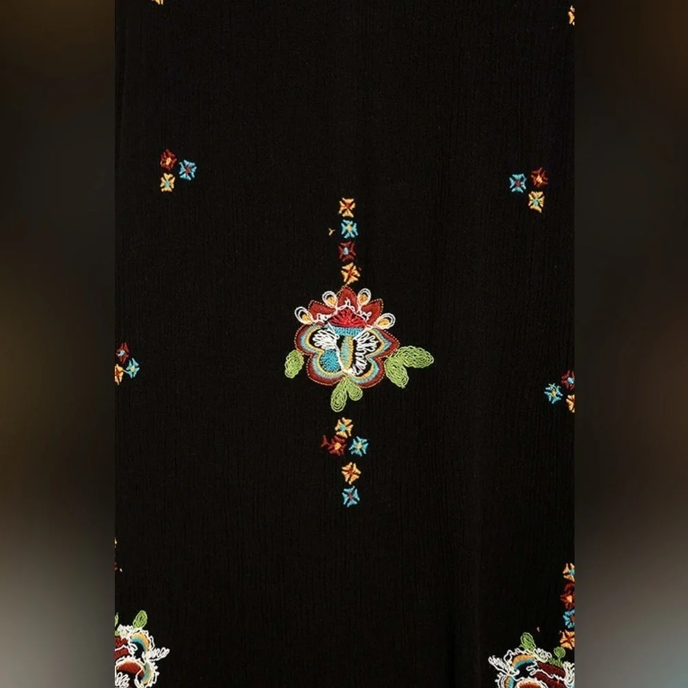 Free People Oxford Black Embroidered Swing Dress XS